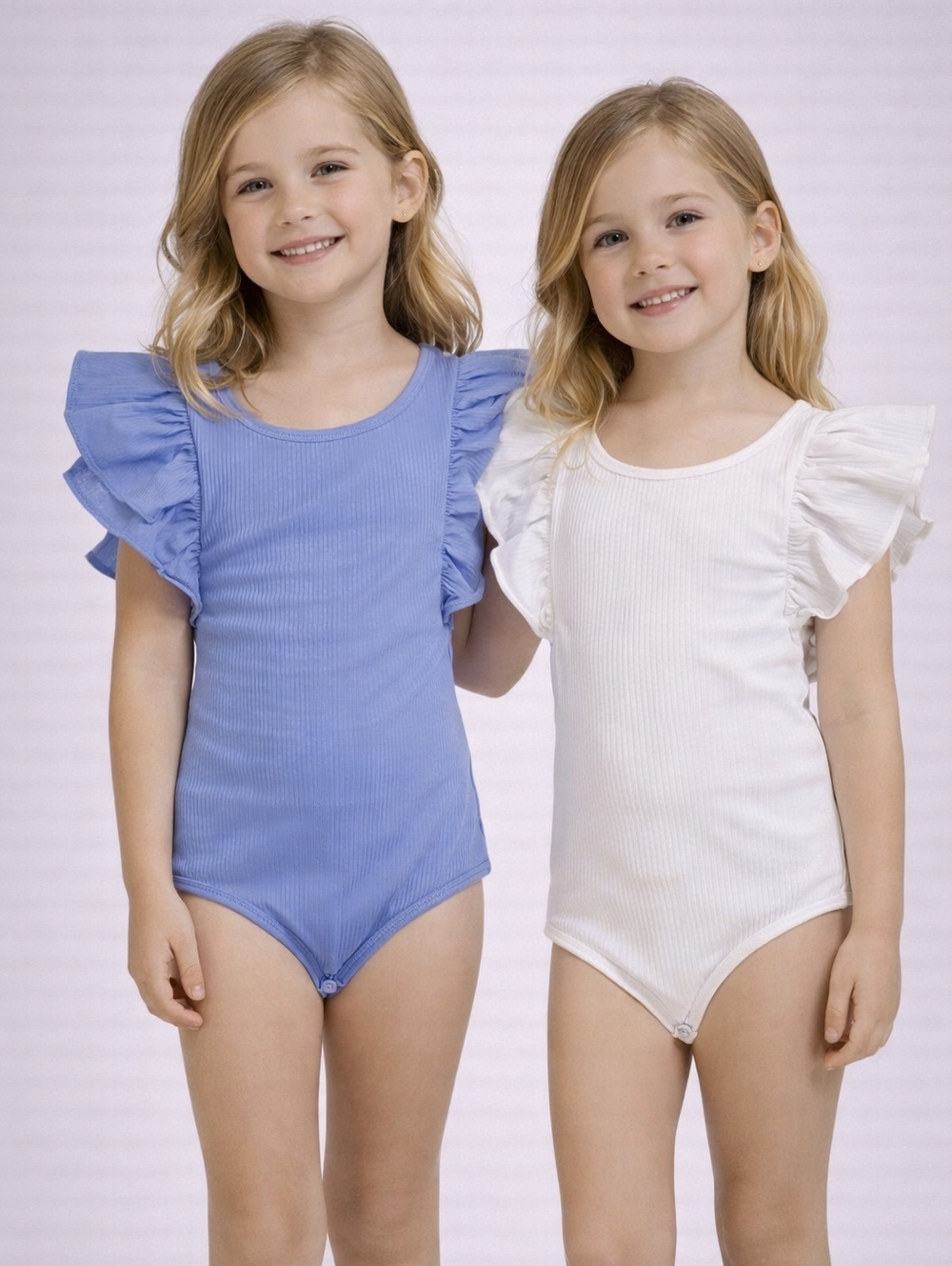Lot of‎ 2 Zara Kids Girls Ribbed Bodysuits - White & Blue - Size 6 (116 cm)